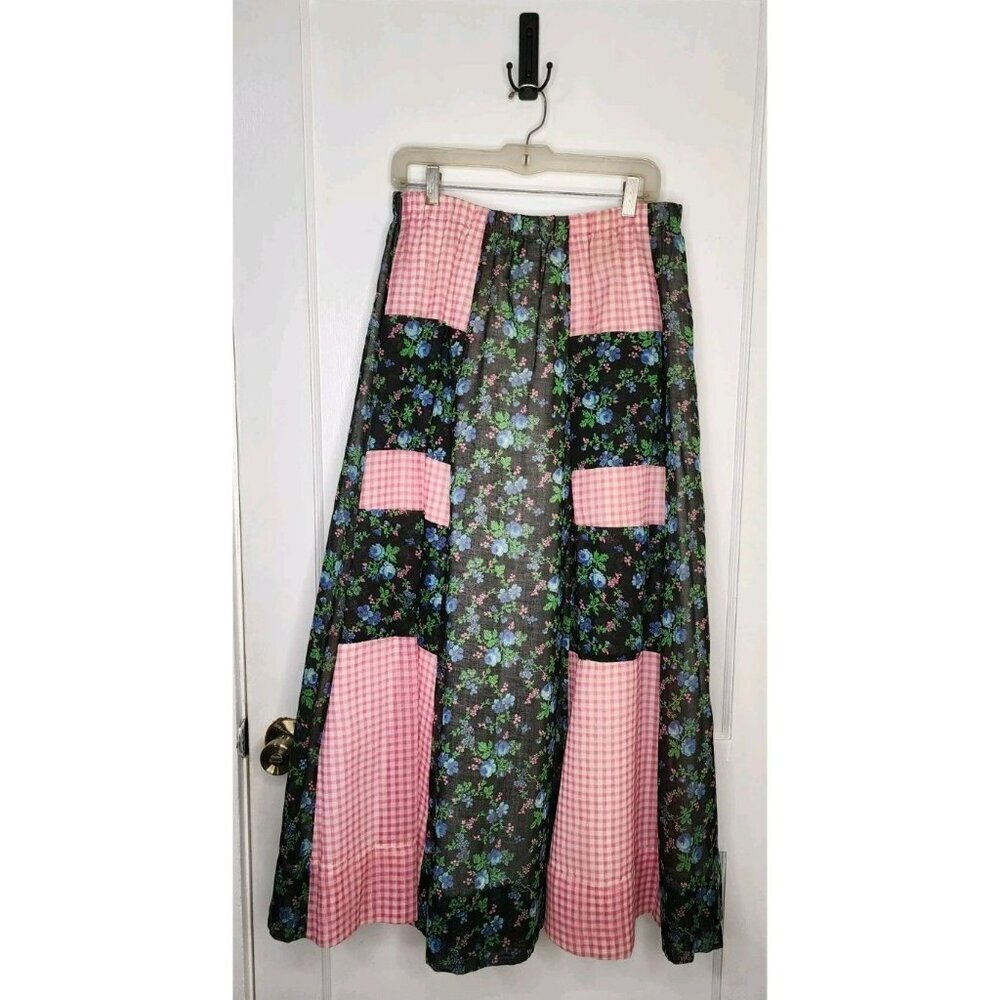 Chessa Davis Large Vtg 70s Maxi Skirt Floral Check Prairie Cottagecore Bandana